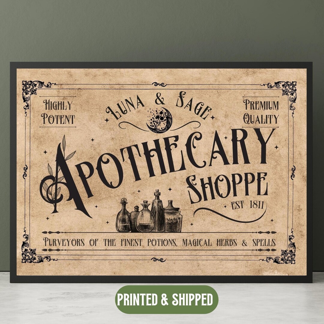 Vintage Apothecary Sign Print A4 A3 A2 Print Landscape Witches