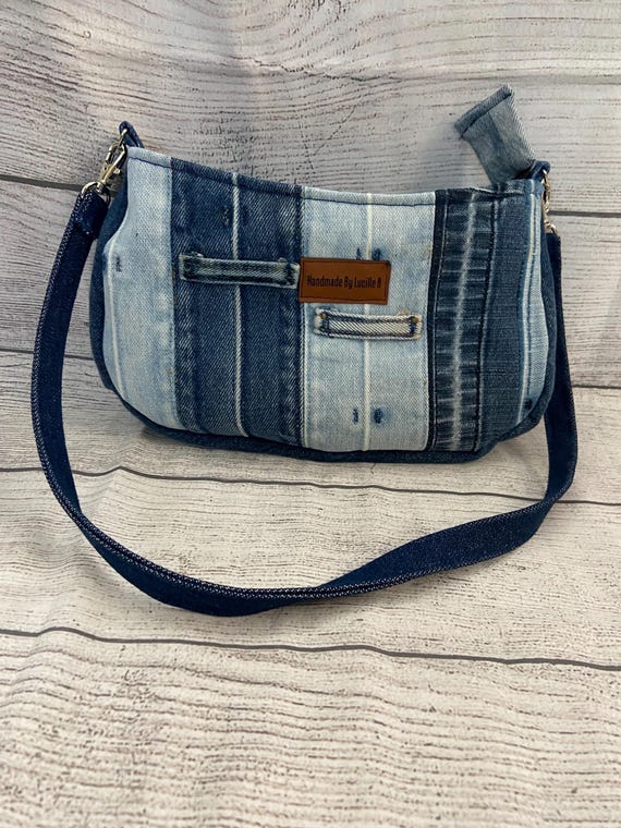 Handcrafted Denim Tie-Dye Purse: Upcycled Jean Shoulder Bag