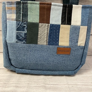 Handmade Patchwork Denim Tote Bag: Blue Jean Shoulder Bag