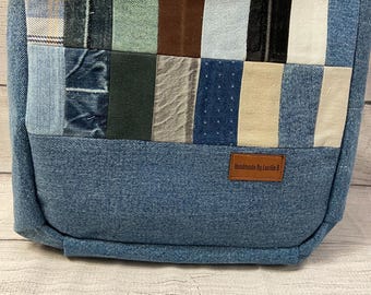 Handmade Patchwork Denim Tote Bag: Blue Jean Shoulder Bag