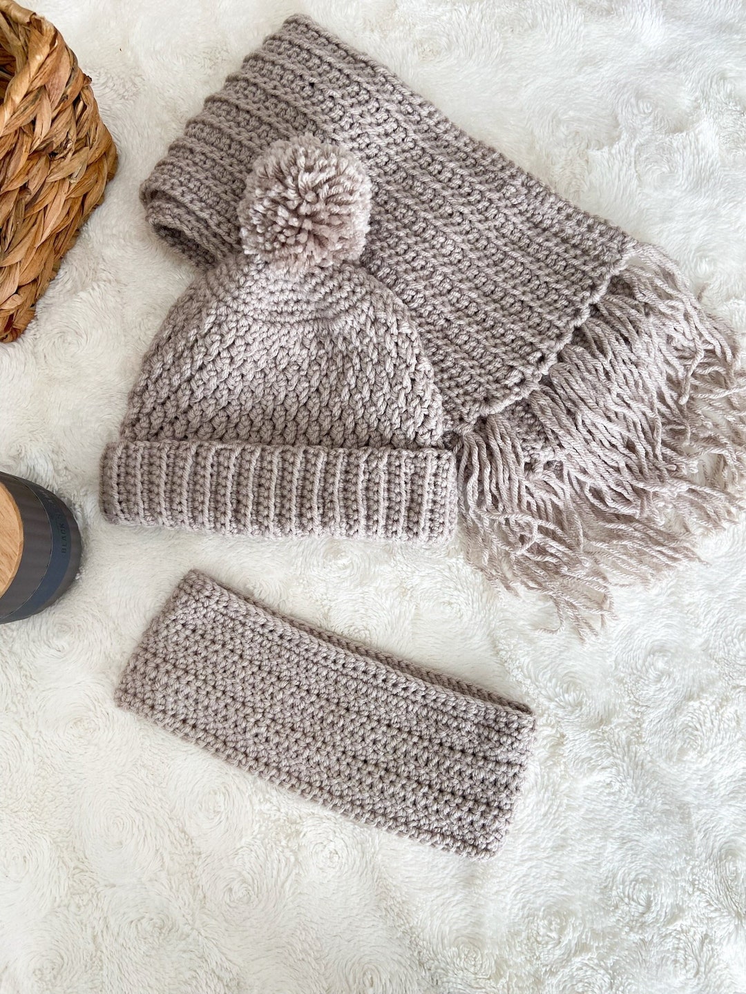 Light Gray Hat Scarf Ear Warmer Set Hat Scarf Combo Matching Etsy