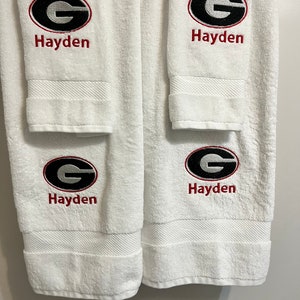 University of Georgia and College Logo Personalized Embroidered Logo Hand Towels - Graduation Gift - Christmas Present - Back to School