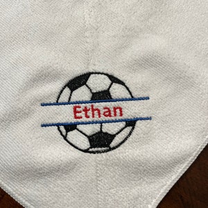 Personalized SOCCER Embroidered Sweat Towel with Carabiner - Sports Towel - Workout Towel - Christmas Gift - FREE SHIPPING