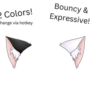May include: Two cartoon cat ears, one black and one white, with a pink inner ear. The ears are bouncy and expressive.