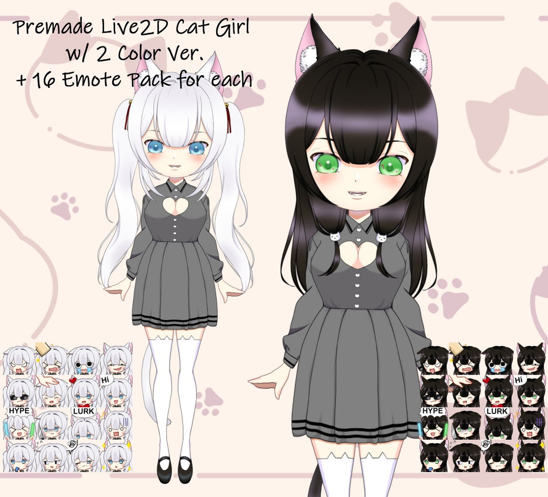Live2d Cat Girl Plus Emote Pack 2 Color Versions - Etsy New Zealand
