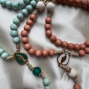 Wooden Vintage orange rosary blue and white rosary wooden Rosary Gold Crucifix Gold Center piece marian prayer catholic Rosary beads gifts