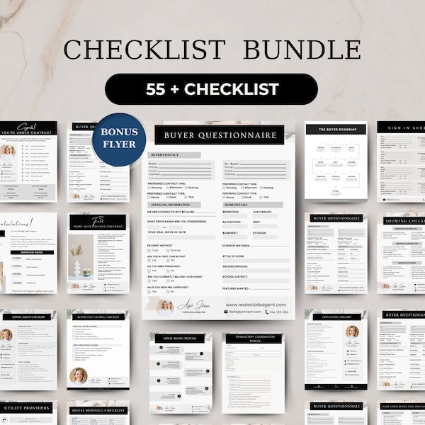 Seller Black Luxury Real Estate  Checklist BundleTemplate , Prep - Listing Template, Closing Day Checklist ,Editable Digital Real Estate