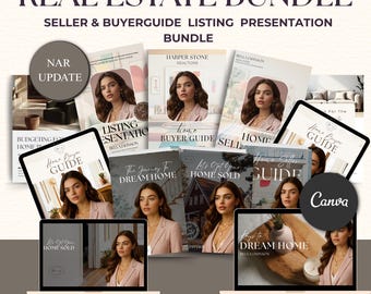 Real Estate Buyer Seller Presentation Bundle, Home Seller Guide, Home Buyer Guide, Real Estate Marketing, Canva Template, NAR