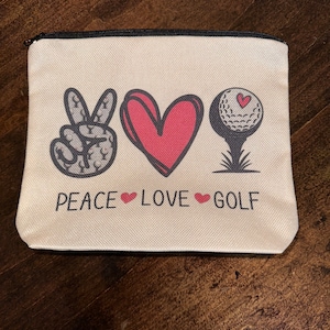Bolsa grande de maquiagem Peace Love Golf - Acessórios para amantes de golfe - Presentes de golfe