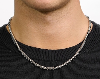 5mm | Round Box Link Stainless Steel Chain | Durable & Waterproof | Unisex Necklace