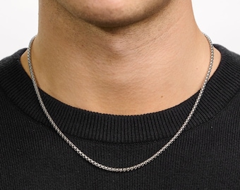 3mm | Round Box Link Stainless Steel Chain | Durable & Waterproof | Unisex Necklace