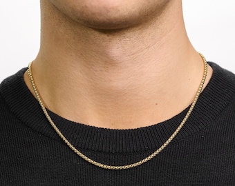 3mm | Gold Round Box Link Stainless Steel Chain | Durable & Waterproof | Unisex Necklace