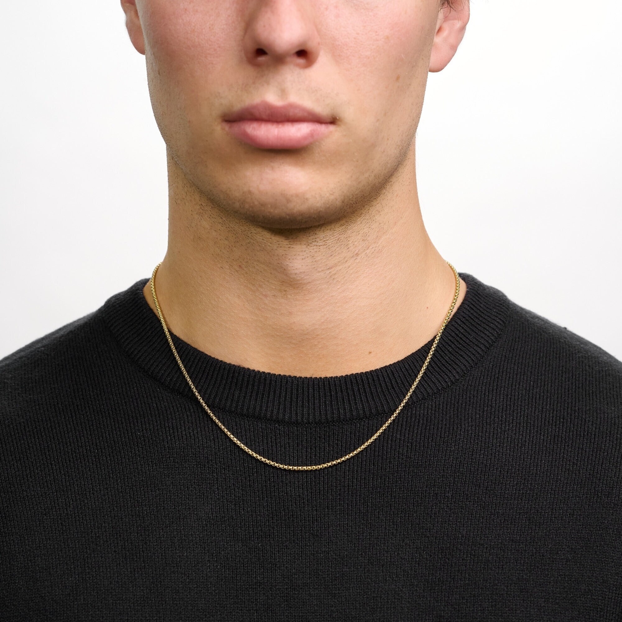 2mm | Gold Round Box Link Stainless Steel Chain | Durable & Waterproof | Unisex Necklace