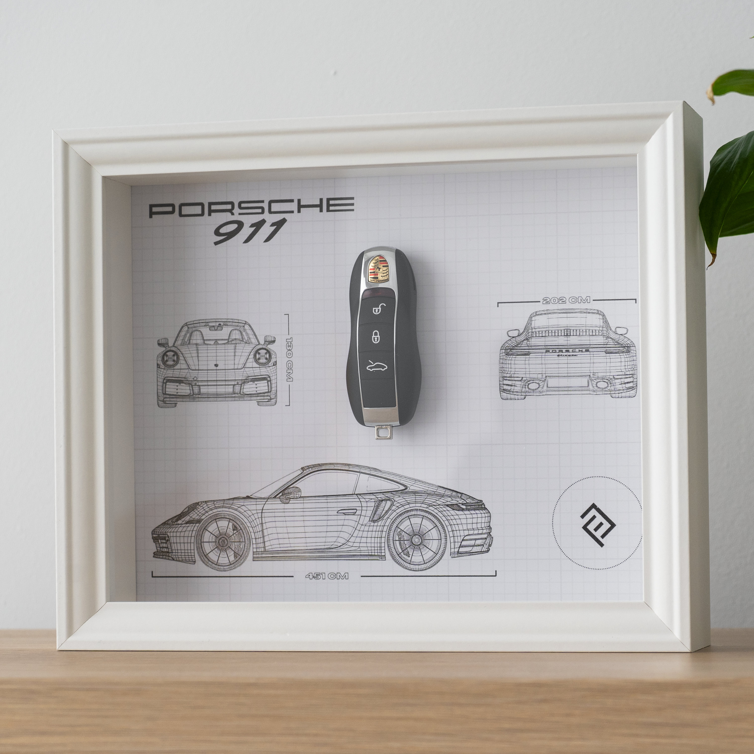 額入りポルシェ911キーデコレーション｜NFCチップ付き自動車設計図