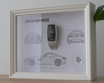 Clé Mercedes AMG Encadrée Authentique - Blueprint avec NFC