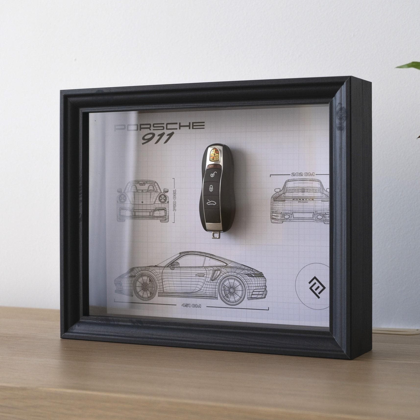 額入りポルシェ911キーデコレーション｜NFCチップ付き自動車設計図