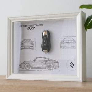 Porsche 911 key decoration framed - Blueprint with NFC