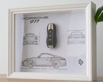 Décoration Porsche 911 clé encadré - Blueprint avec NFC