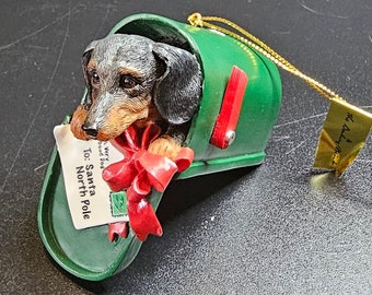 Danbury Mint | Delightful Dachshunds | Christmas Ornament | Paw-cel Post | Dog in a Mailbox