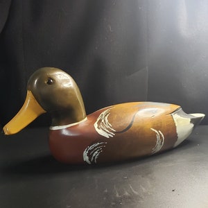 1940s Vintage Wooden Duck - Mallard Decoy - 15 inches long - Hand Painted - Hand Carved