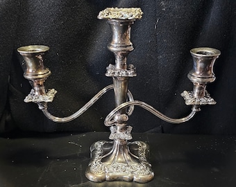 Vintage Candelabra | Silver Plated 2 Curved Arms | Hollywood Regency Style | Beautiful Ornate details | 10" | Rococo Art Nouveau Style