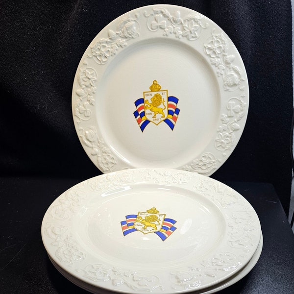 Set of FOUR Vintage LIONS BRIGADE Plates or Set of two | White 9" Plates | Bundles For Britain Dieu Et Mon Droit