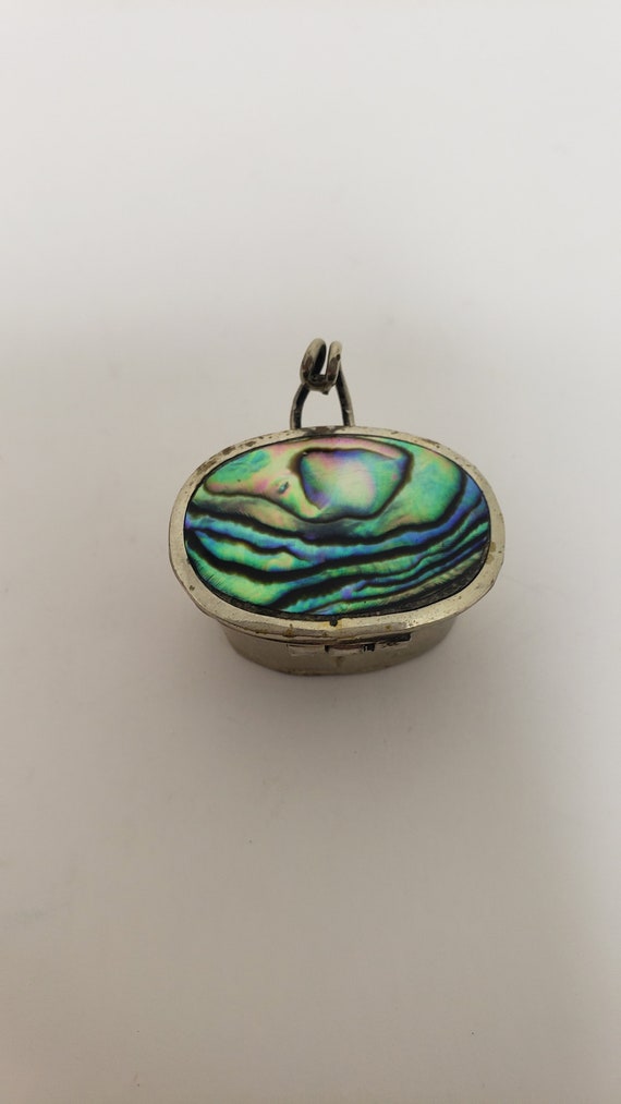 Vintage Mexico Abalone Shell Alpaca Pill Box