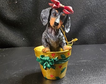 Danbury Mint | Delightful Dachshunds | Christmas Ornament | I Dig Christmas | Dog in a Planter