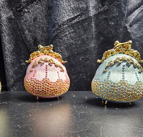 Enamel Hinged PURSE Trinket Box Rhinestone Studded Bejeweled Collection  by Department 56 Pink or Blue Wedding Ring Box Jewelry Box