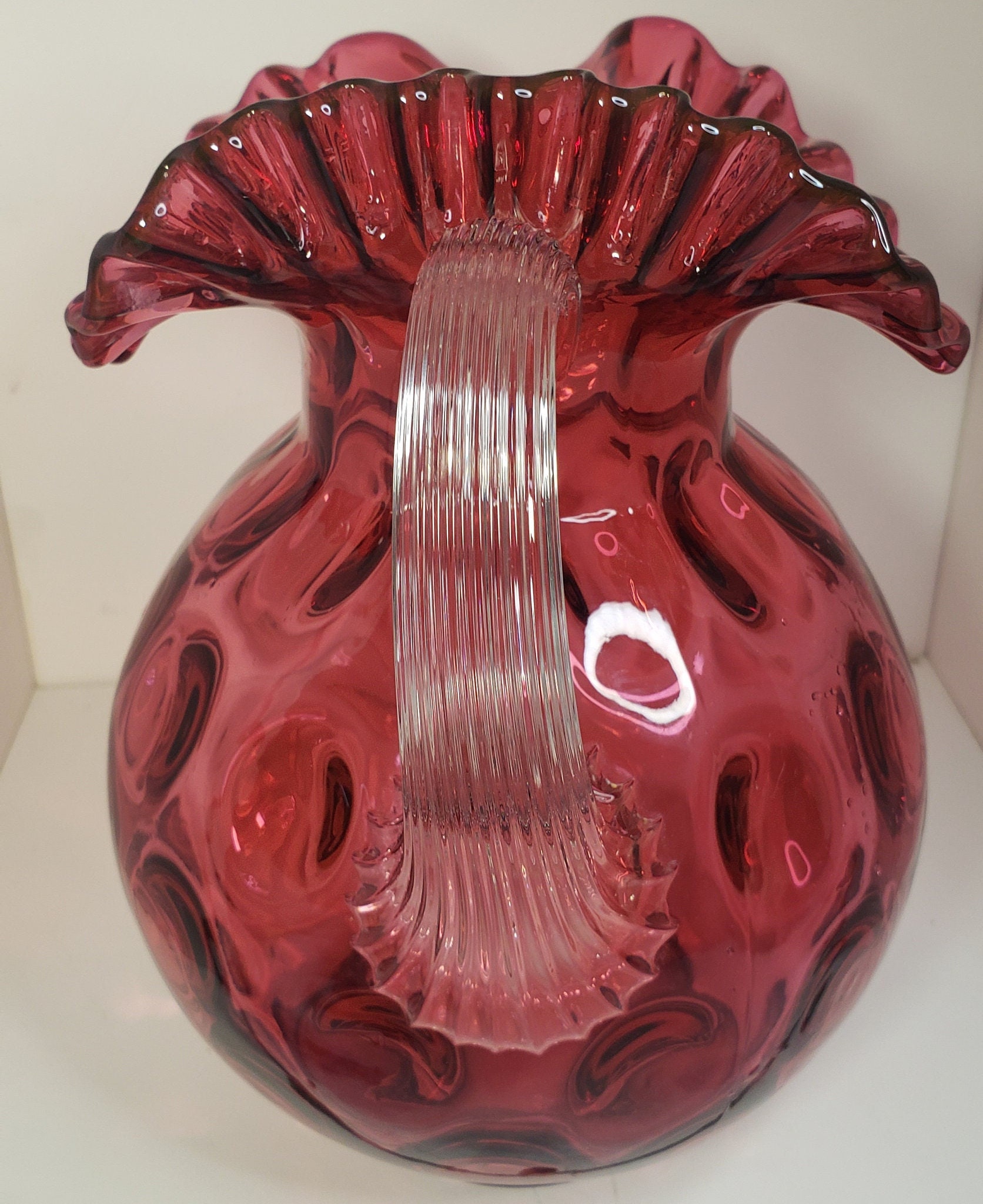 Vintage Large Fenton Cranberry Pink Coin Dot Glass Pitcher - Etsy