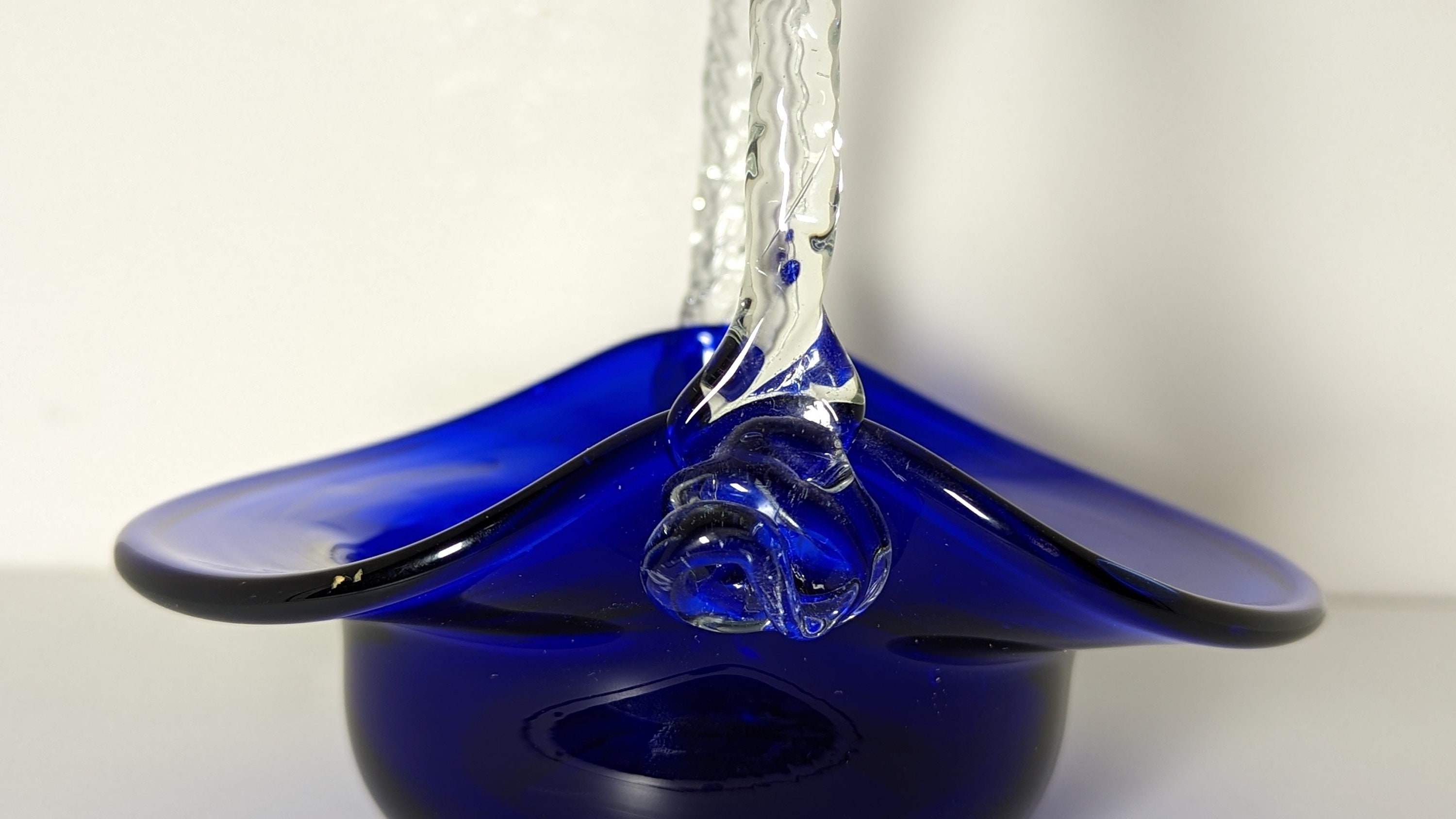Vintage Cobalt Blue Glass Basket With Clear Handle Etsy