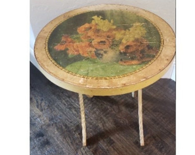 1940's Antique Folding Game Table With Decoupaged Poppy Etsy