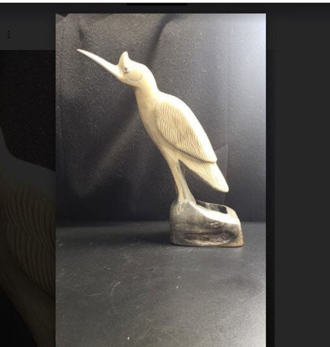 RARE Vintage Horn Carved Heron /w Glass Eyes Very Detailed Etsy