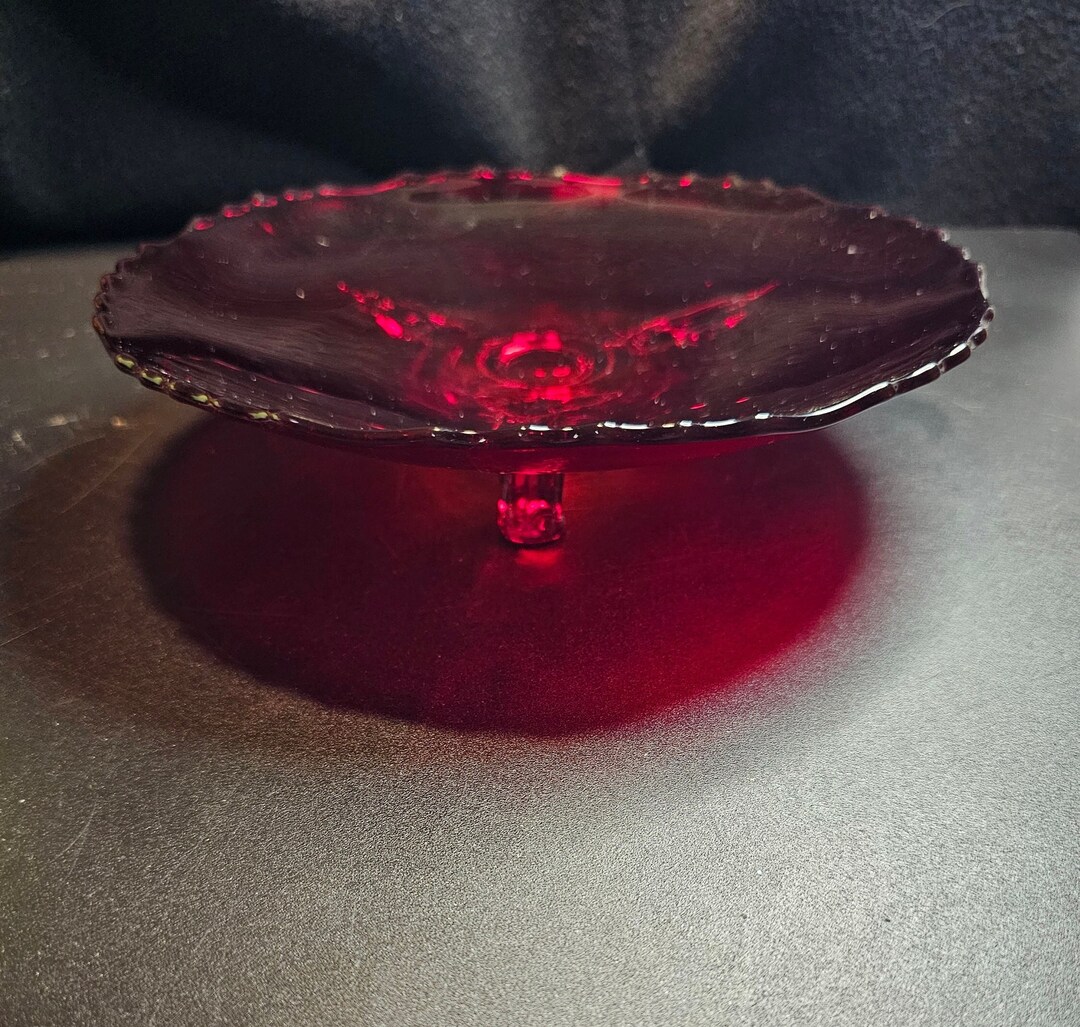 Vintage Viking Ruby Red Footed Candy Dish Ruffled Edge Art Glass MCM Etsy