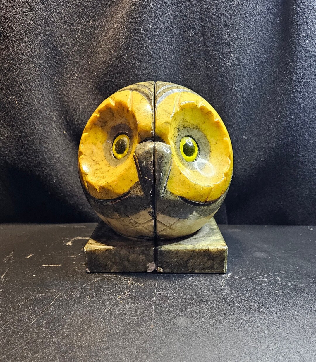 Vintage ALABASTER OWL Bookends Hand Carved Made in Italy MCM Midcentury Modern Marble Bookends