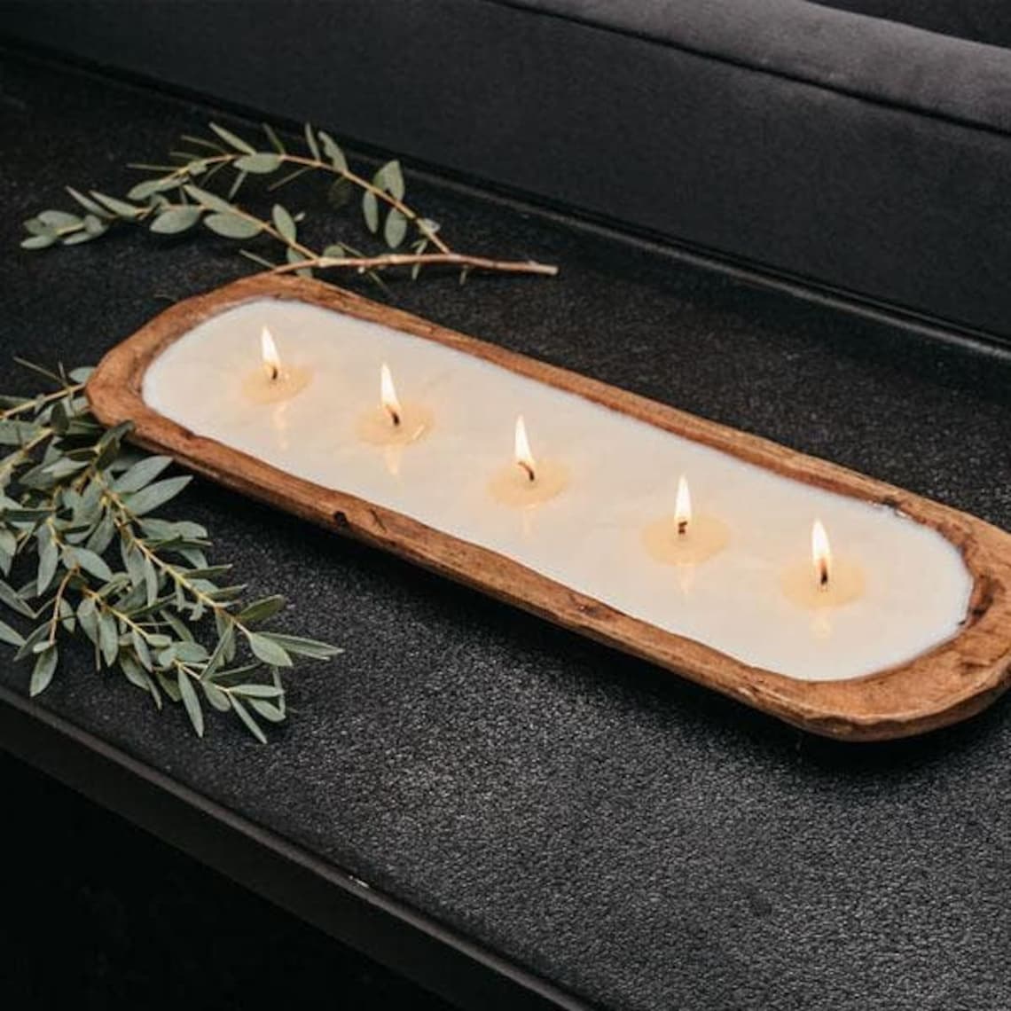 Long Wood Dough Bowl Candle 5 Wick Wood Bowl Candle Bread Bowl Candle Pure Soy Candle Scented