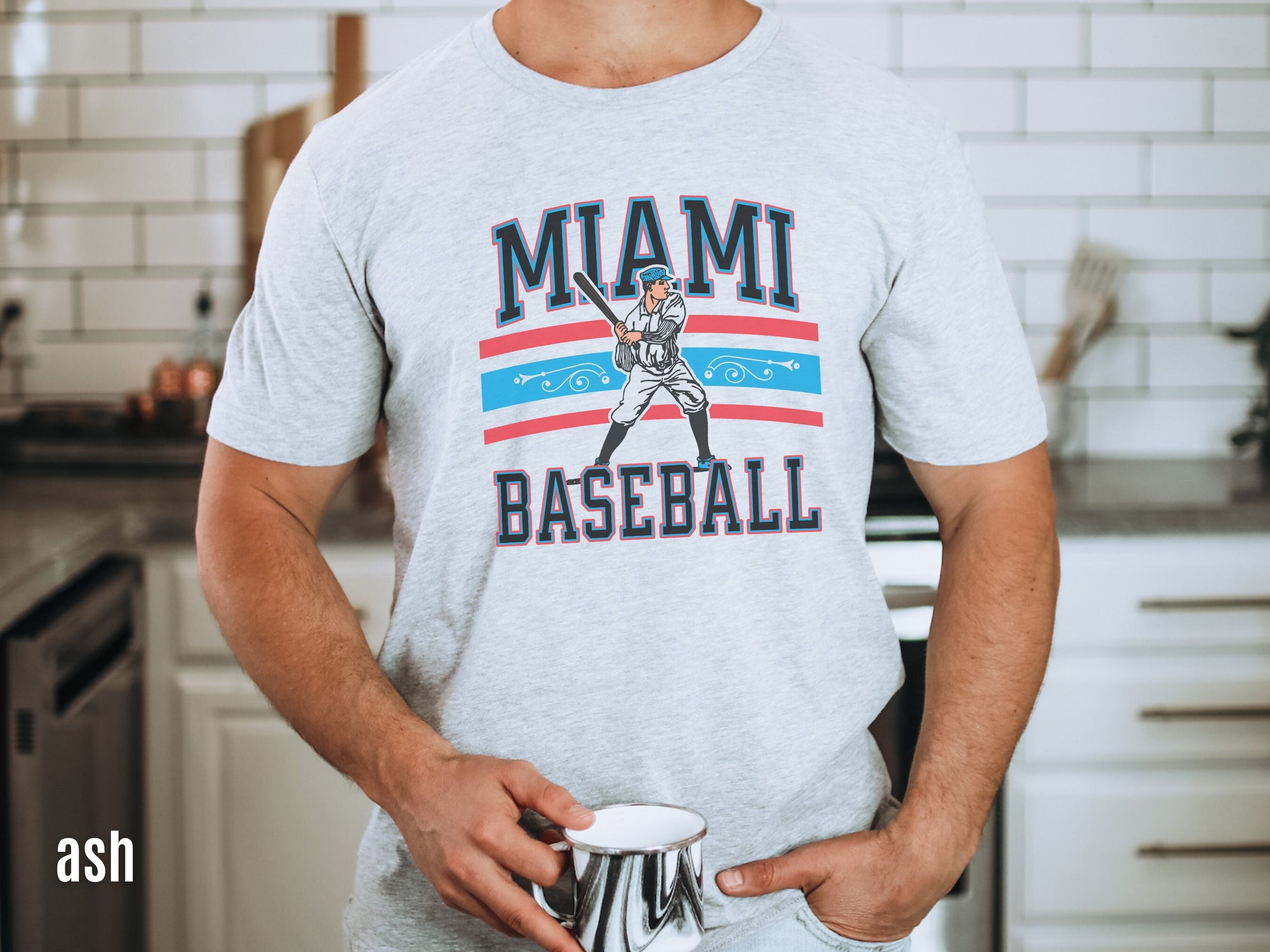 LockerRoomG Miami Baseball Player Shirt, Retro 90s Throwback Shirt, Vintage Style Base Ball T-Shirt, Gameday Apparel, Mia Sports Fan Gift Idea