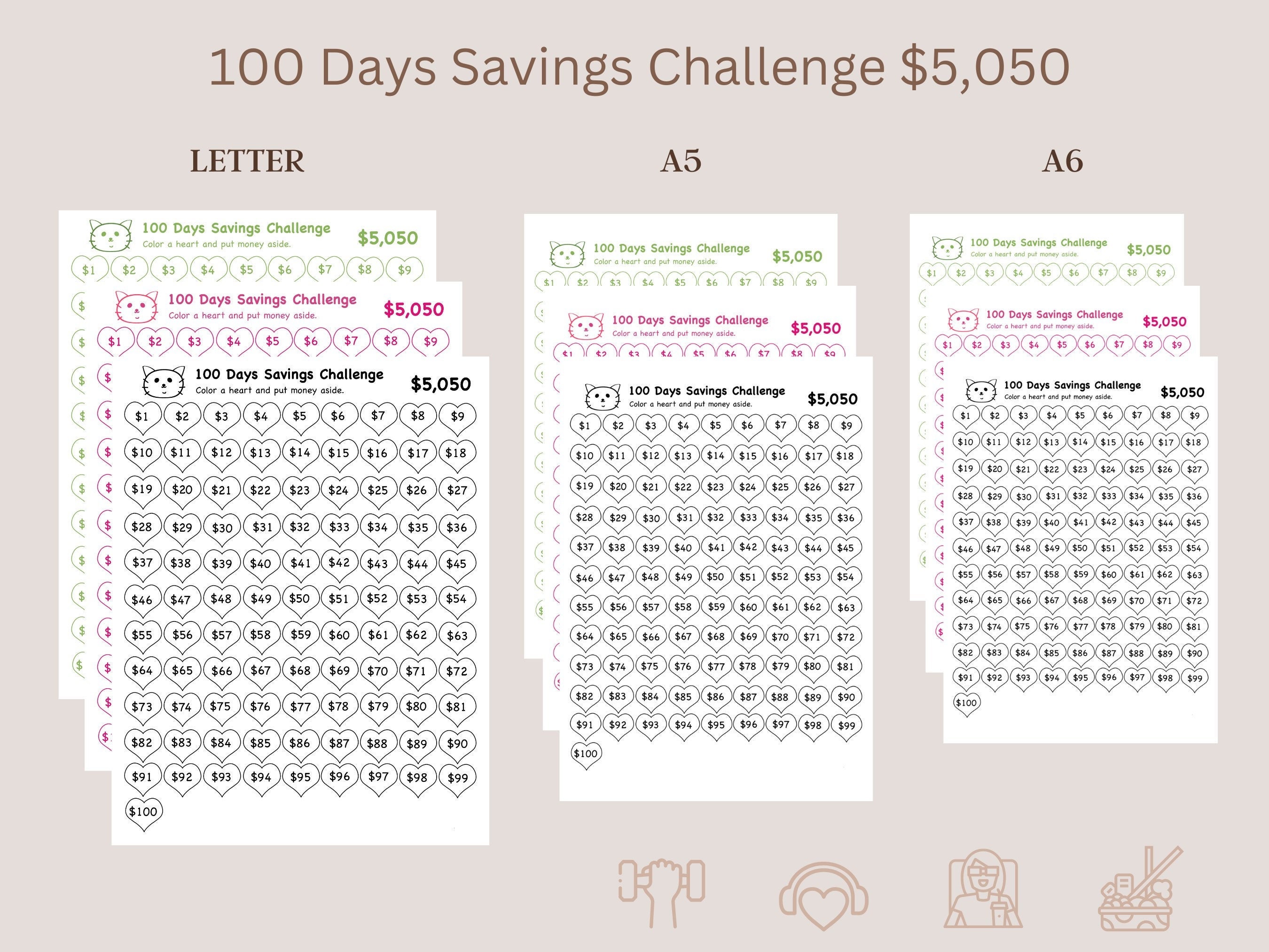 5050 Money Saving Challenge in 100 Days, Savings Challenge Printable