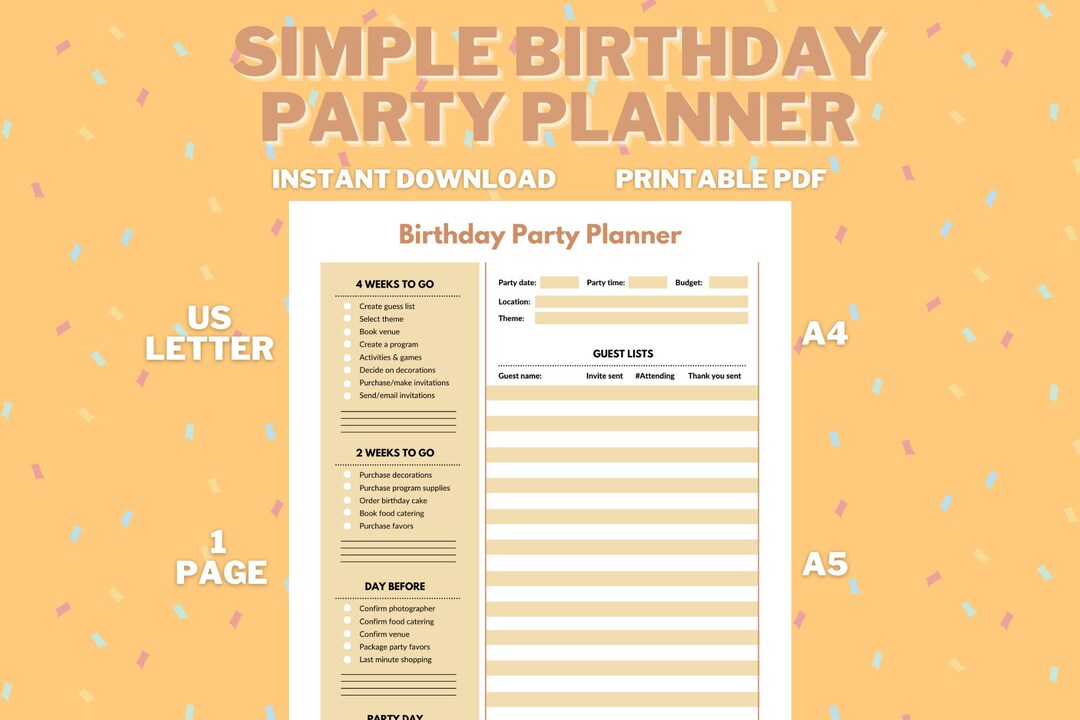 Printable Birthday Party Planner Birthday Party Checklist - Etsy