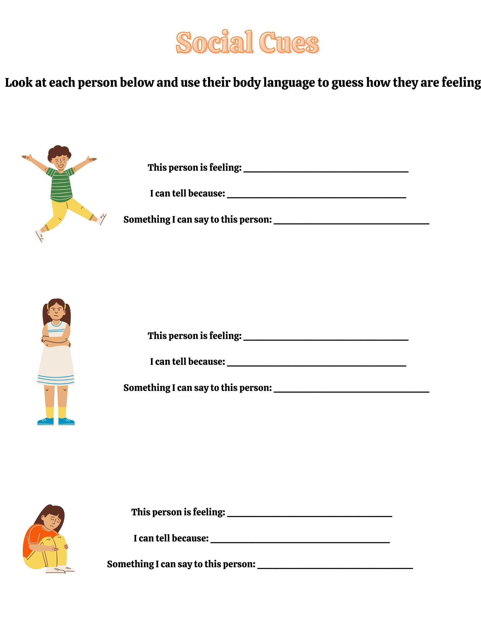 Social Cues Worksheet - Etsy