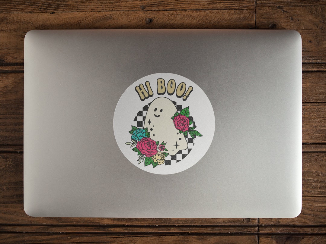 Hi Boo Drawing Hi Boo! - Cute Ghost With Flowers Sticker Download - Etsy