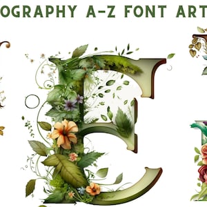 Alfabeto Acuarela png, 26 letras florales clipart, impresión digital, conjunto de ilustraciones, pegatinas, Álbum de recortes, Diario basura, Manualidades con papel