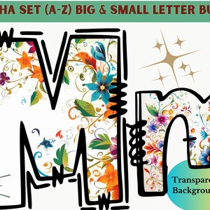 Alphabet Floral Watercolor png, 26 floral letters clipart, digital print, digital print clipart,transparent background, sublimation designs