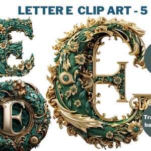 Oro metálico imprimible Alfabeto Letra E Uso comercial Fuentes Monograma Cricut Letras Letras florales PNG Letras instantáneas Fuentes digitales