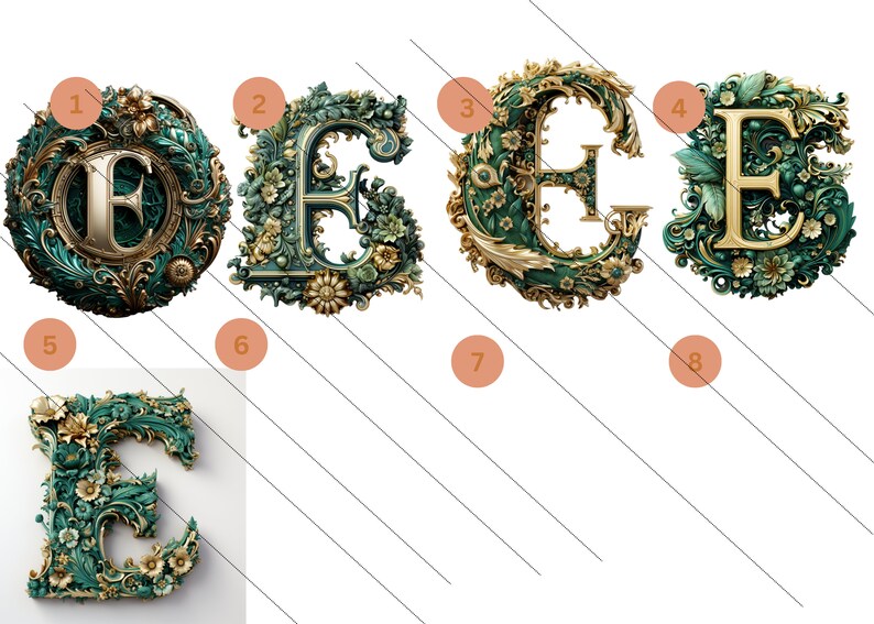 Gold Metallic Printable Alphabet Letter E Commercial Use Fonts Monogram ...