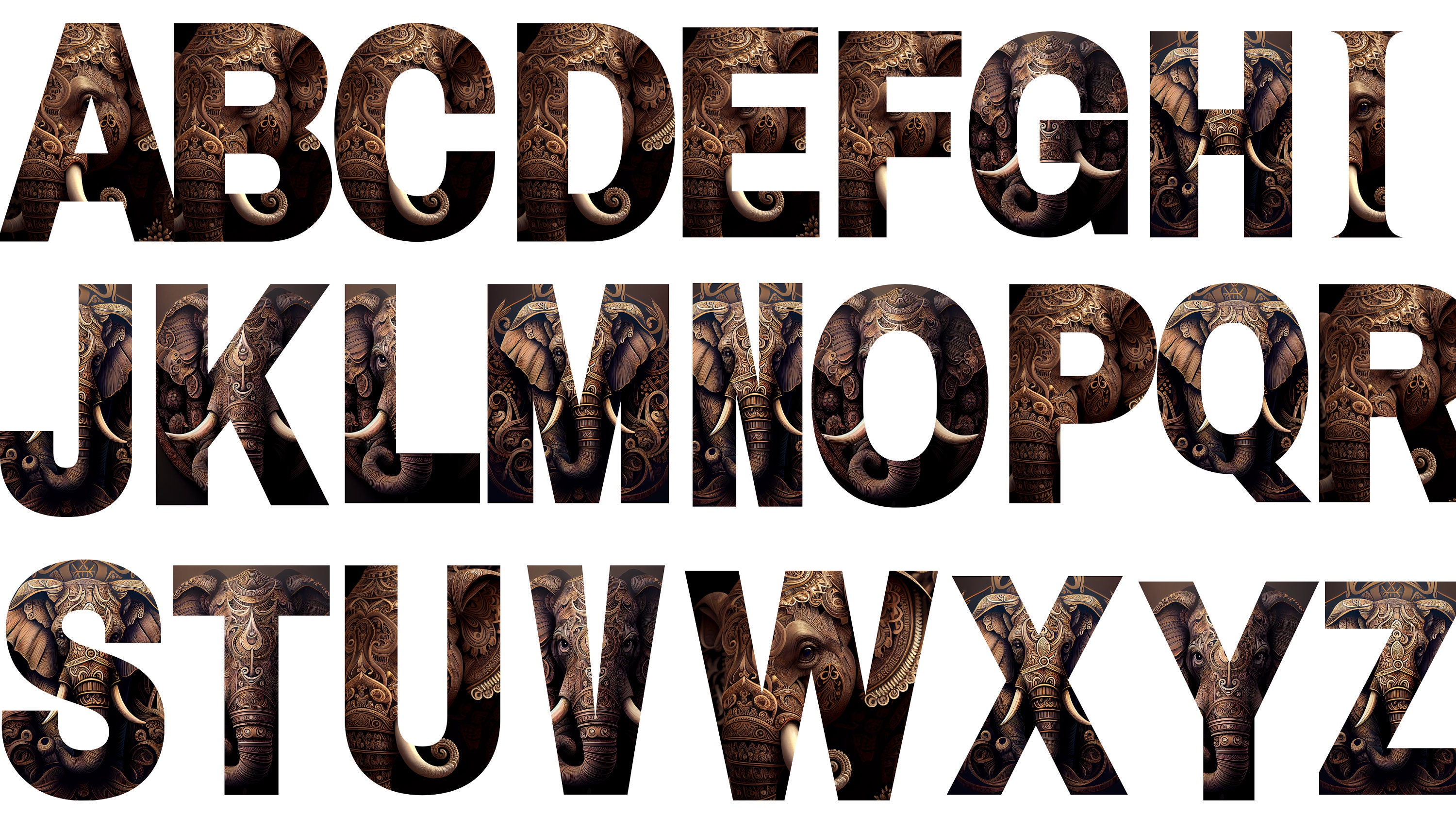 Alphabet Elephant PNG Letters Doodle Sublimation Alphabet Etsy