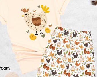 Conjunto de pijama de pollo, pantalón y camiseta de pijama de dueño de granja