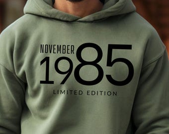 Custom Birth Year Hoodie 1985 Sweatshirt 40th Birthday Gift for Men 50th Birthday Shirt for Women Birthday Month Year Vintage Sweater
