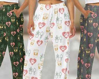 Dog Plant Coffee Pajama Pants, Pet Lover Loungewear