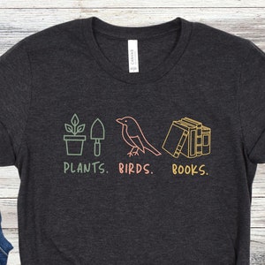 植物、鳥、本好きのシャツ、かわいい自然愛好家のTシャツ、鳥好きの女の子へのギフト、かわいいバードウォッチングシャツ、鳥好きの人へのギフト